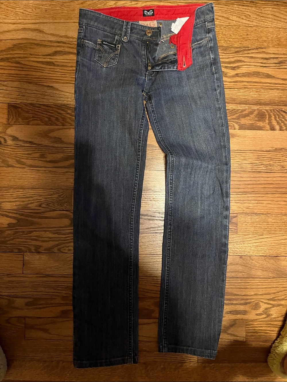 D&G Men's Blue Straight-Leg Jeans with Red Waistband Accent